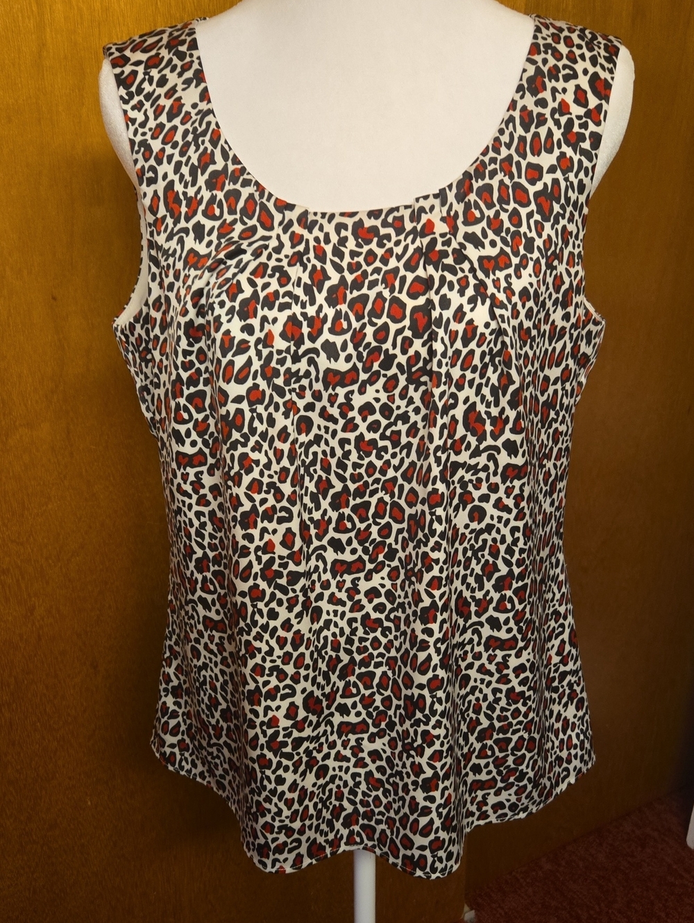 Tahari Red and White Leopard-Print Sleeveless Tank
